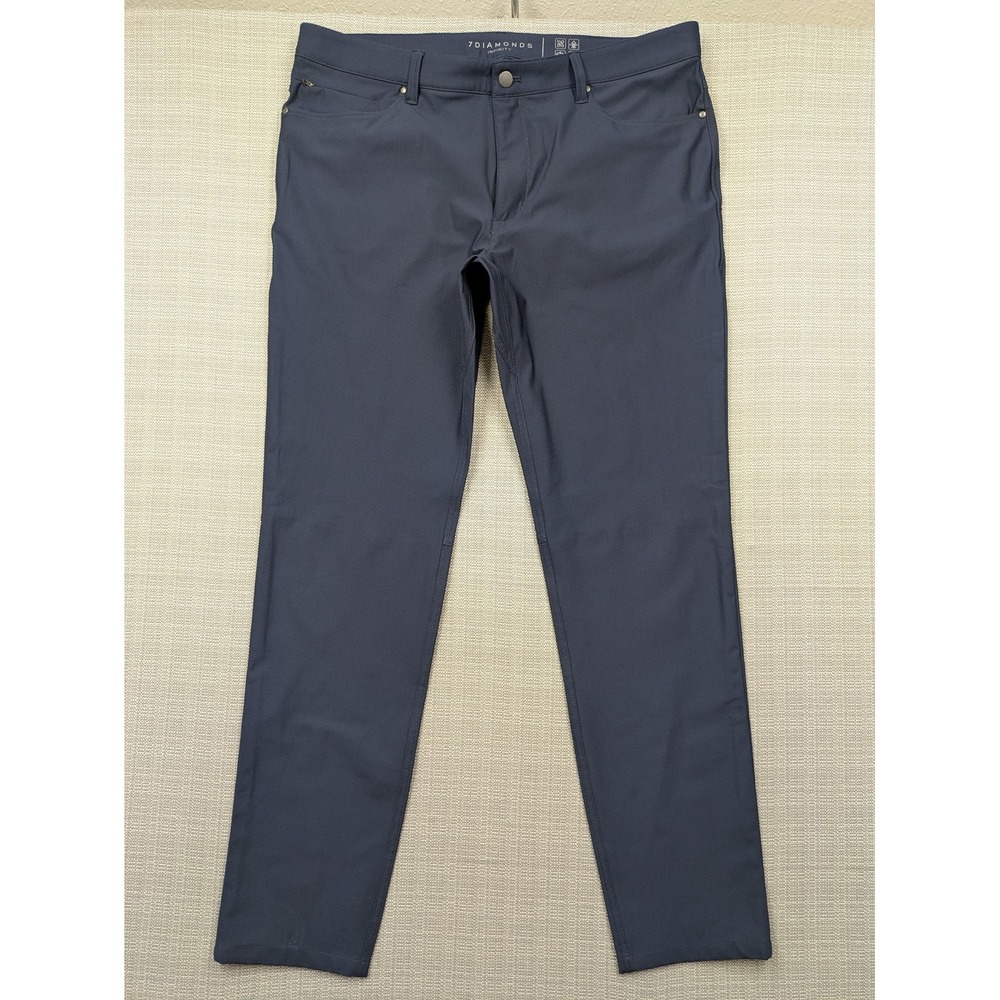 7 Diamonds Pants Mens 36x32 (36x34) Blue Infinity Stretch Chino Slim Tapered